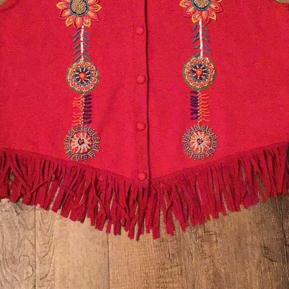 MICHAEL SIMON SPUN SILK Cotton RED Knitted Beaded FRINGEY VEST SML - Picture 13 of 13